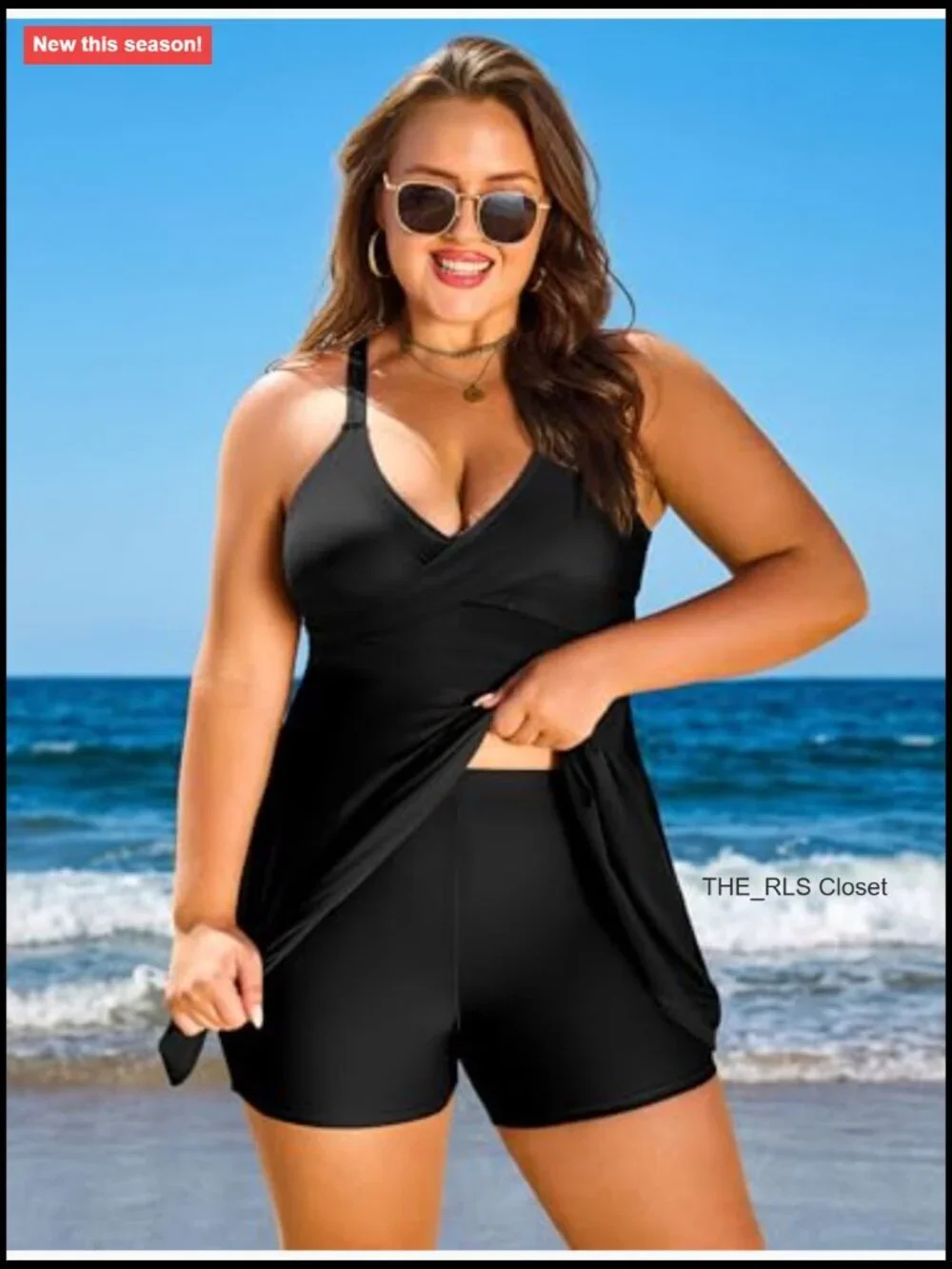 Plus Size Tummy Control V Neck Tankini with Boyshorts